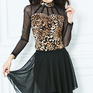 사다리 망사 호피 폴라티셔츠 댄스스포츠옷 상의 빅사이즈 라인댄스복