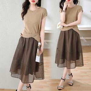 [브리치]  / 여성 여름 패션 투피스 드레스 세트 베이지 옷갈색