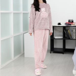 극세사 수면잠옷 상하세트 체크베어핑크 수면잠옷 여자수면바지 남자수면바지 겨울바지 아동양말