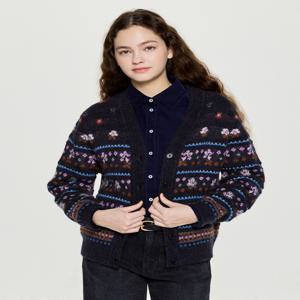 헤지스 여성 [[25FW]] HSSW5D005BK [시즌오프]알파카 블렌디드 플라워 패턴 가디건 블랙