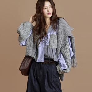 S810 케이블 니트 패치 셔츠