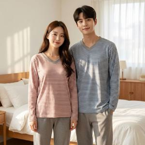 비비안 코트나 소재의 커플 홈웨어 상의세트 EZ1945 EZ2945