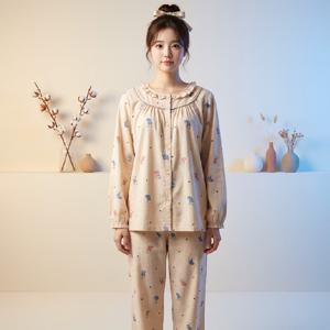 비비안 면기모 귀여운 고양이나염 여성 잠옷세트 WP8873R