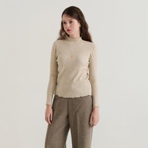 [브리치] 더 소재 / 여성 이너 물결 반폴라 골지 니트 티셔츠 (SJK25042)