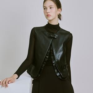 [샤틴]페이크 레더 프릴 베스트 S254B159