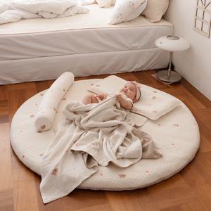 순수 순면 줄누빔 신생아 아기 원형러그 (100/130)