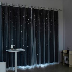디망쉬스타 별펀칭 암막+그레이스 펄 레이스 긴창 대형커튼 4장+커튼봉15자