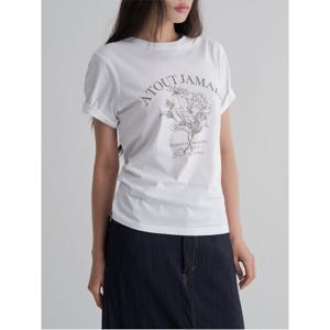 플로럴 레터링 그래픽 반소매 티셔츠 - 화이트 (325742LY31)