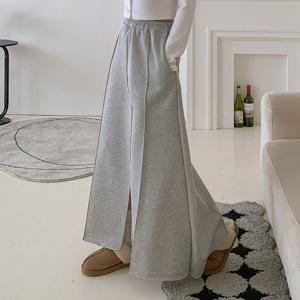 [하프클럽] 도톰한 기모 앞절개 롱 스커트 겨울 밴딩 맥시 치마 트임 빅사이즈 캐주얼