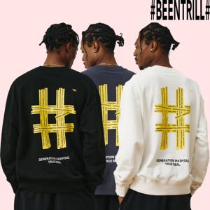 [빈트릴]옐로우 테이핑 해시태그 맨투맨 BA243RM005