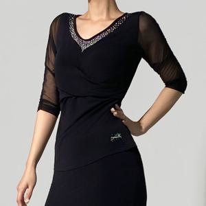 볼륨 블라우스 댄스스포츠옷 모던댄스복 상의 여자 여성 라인 밸리 사교