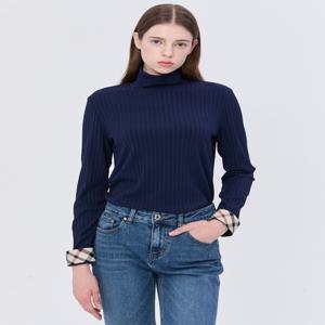 닥스 여성 [[24FW]] WKTS4D995N2 [스테디셀러]네이비 골지 체크 배색 긴소매 하이넥 티셔츠