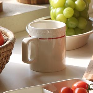 쉐난고 카디날 빈티지 레드 라인 일자 손잡이 머그컵 400ml