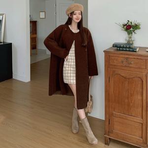 [브리치]  /  오버핏/ 포근따뜻 뽀글이 양털 덤블 롱 코트