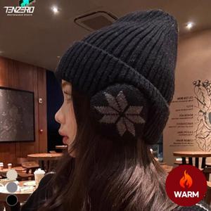 겨울 남녀공용 기모안감 눈꽃 귀도리모자 비니모자 털모자 방한모자