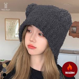 벨라도나 겨울 여성 뽀글이 니트모자 비니 곰돌이후드 끈모자 귀달이모자