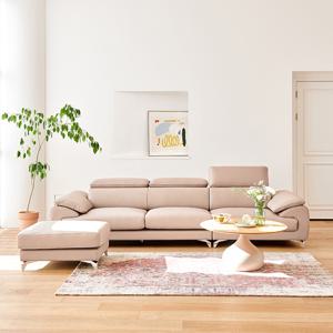 무슬 4인용 천연 슈타크 통가죽 헤드레스트 소파+스툴