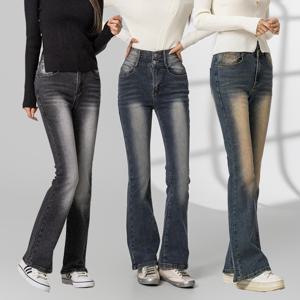 지기핏 3단기장 골반패드 투버튼 부츠컷 밴딩 데님 여성청바지