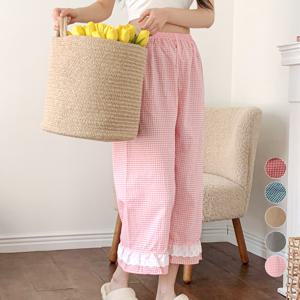 마리끄 국내산 여성 체크 레이스 실내복 파자마바지