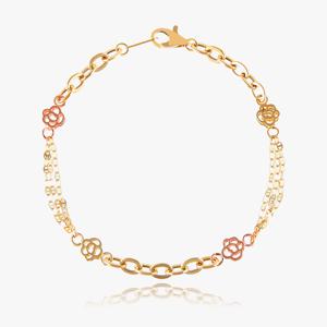 14K 할로우 실루엣 로사 플라워 체인 금 팔찌