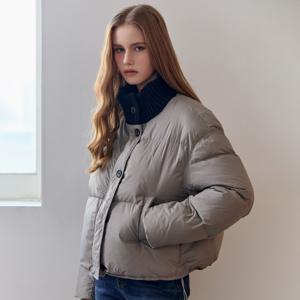 배색 니트넥 덕다운 패딩 점퍼