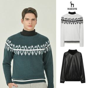 [인기] 헤지스남성 노르딕 방풍 이너세트 발열티 평상겸용 골프니트 HUSW5D720