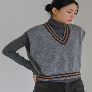 패턴 브이넥 니트 조끼