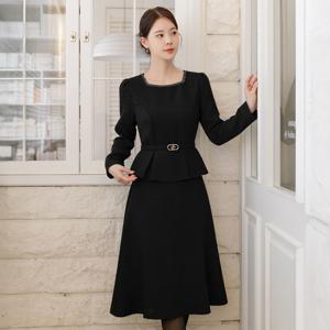 (~XXL까지) 메카드 스퀘어넥 페플럼 벨트 원피스 겨울 하객룩 오피스룩 모임룩 격식룩 연말룩 빅사이즈