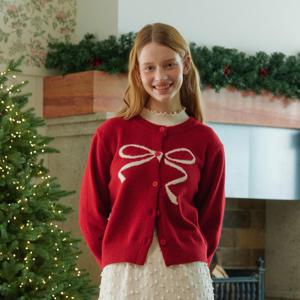 리본 자가드 니트 가디건 TLCCX7981