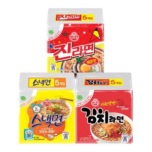 진라면 매운맛 5입 + 스낵면 5입 + 김치라면 5입