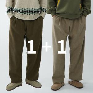 [브리치] 오엔엘 / 1+1 남성 핀턱 기모 골덴 바지 남자 코듀로이 팬츠