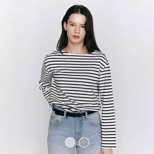 325504 여 저지 보트넥 스트라이프 긴팔티
