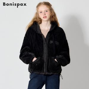 (Bonispax)] 숏 후드 무스탕 집업 점퍼 (택가격: 259000원)