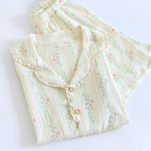 [브리치]  / 거즈면 코튼100% 장미정원 여름 잠옷 홈웨어 세트 2사이즈