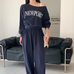 [브리치]  / 캐주얼 나염 오프숄더 맨투맨 와이드 트레이닝 팬츠 s