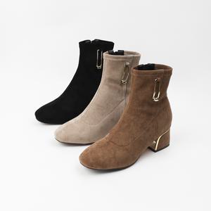 신난다슈 여성 앵클부츠 5cm 스판 숏 앵글 부츠 기모 스웨이드 통굽 MRO255125