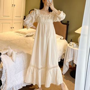 [브리치]  / 여성 순면 레이스 롱원피스 잠옷 공주풍 홈웨어 드레스 파자마