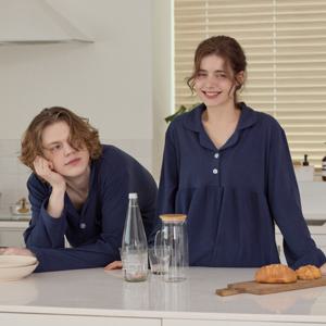 [브리치]  / 라온 네이비 신축성 좋은 도톰한 피치 기모 커플 겨울 잠옷 파자마