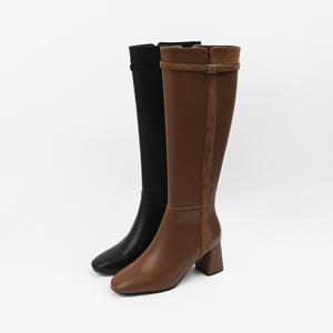 신난다슈 여성 롱 부츠 힐 6cm 여자 기모 소가죽 발편한 통굽 슬림핏 BS25112