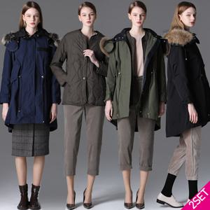 [최초가 198000원]2SET  스텔라 천연라쿤퍼 야상점퍼 + 점퍼 2종세트