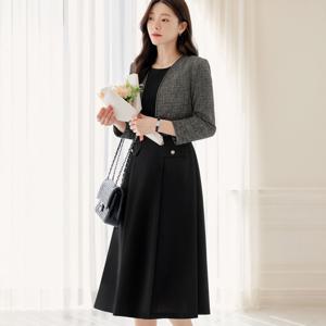 (~XXL까지) 루자 자켓 레이어드 배색 플레어 원피스 봄 가을 하객룩 오피스룩 모임룩 격식룩 빅사이즈