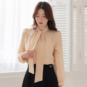 (~XXL까지) 자오 하이넥 타이 쉬폰 블라우스 봄 가을 하객룩 오피스룩 모임룩 격식룩 빅사이즈