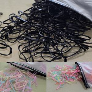 대용량 머리끈 머리 고무줄 헤어끈 파우치포함 쫀쫀한 검정 형광 파스텔 500개입