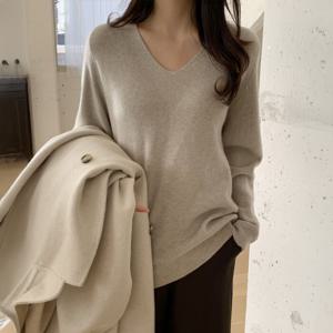[브리치] 10가트 / 1448 부드러운 브이넥 캐시미어 옆트임 루즈핏 니트 가을