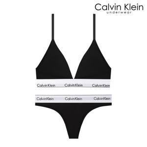 CK 여성 아이콘 코튼 트라이앵글 브라렛+티팬티 세트 QF8498+QF8518 BLACK
