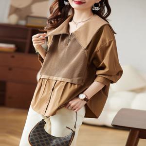 [플로레센스]빅카라 베스트 롱셔츠 레이어드 블라우스 니트티 오버핏셔츠  40대 50대 엄마옷