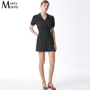 플로럴 패턴 포인트 미니 점프수트