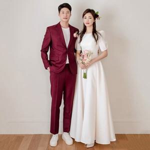 [하프클럽] 레디고 셀프웨딩 퍼프소매 A라인 화이트 드레스 웨딩촬영 본식 결혼식 브라이덜샤워 2부 드레스