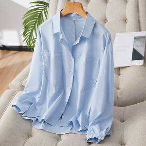 [브리치] 제로투올샵 / 여성용 블루 긴팔 면 셔츠 캐주얼 블라우스 화이트