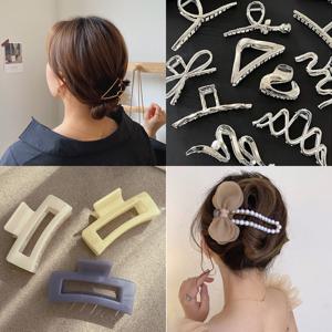 여성 헤어 집게핀 메탈 진주 똥머리 올림머리 반묶음 무광 라운드 사각 리본 포니테일 머리장식 스타일링 모음